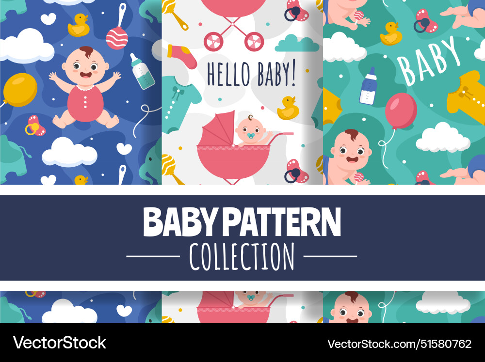 Baby seamless pattern design a set of simple Baby seamless pattern design a set of simple Vector Image