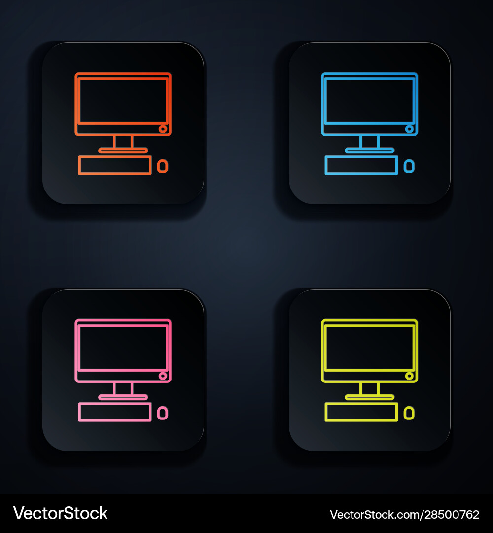 Color neon line computer monitor with keyboard Color neon line computer monitor with keyboard vector image