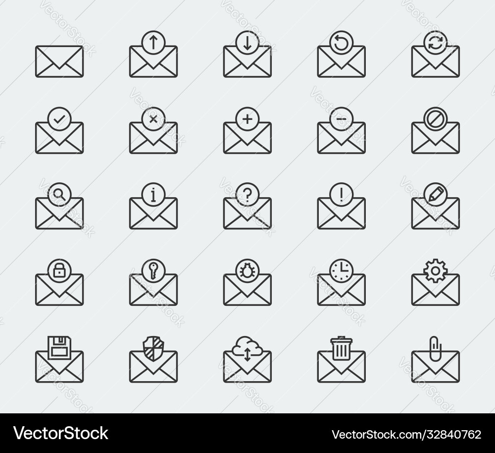 Email icon set in thin line style Email icon set in thin line style vector image