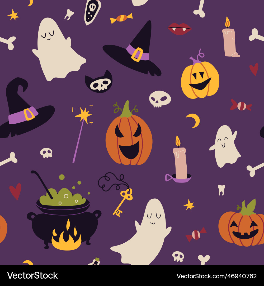 Happy halloween seamless pattern with pumpkins Happy halloween seamless pattern with pumpkins vector image