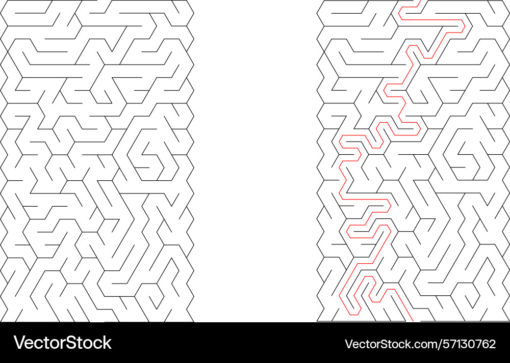 Mazes one solved with a red path vector image