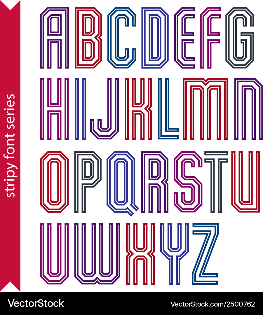 Red geometric font created from parallel straight vector image