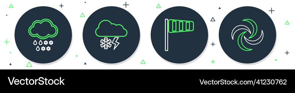 Set line cloud with snow and lightning cone Set line cloud with snow and lightning cone Vector Image