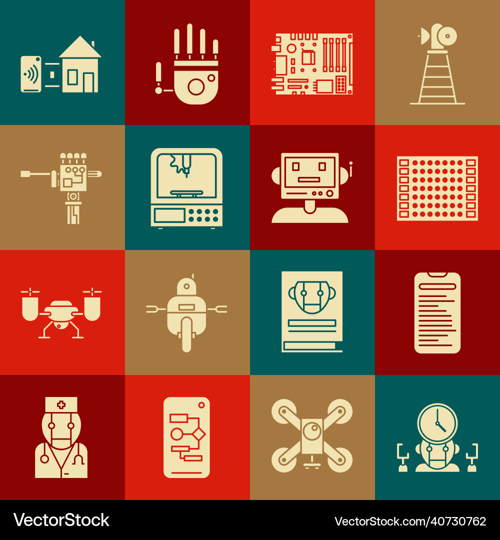 Set robot and digital time manager printed Set robot and digital time manager printed vector image