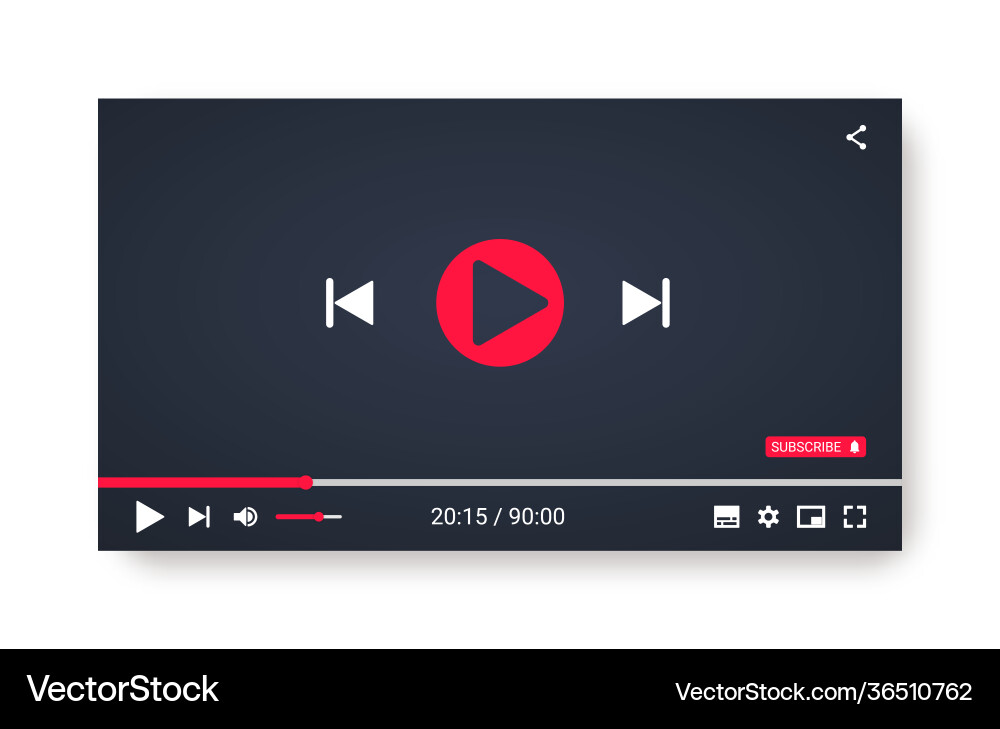 Video player template for web or mobile apps Vector Image