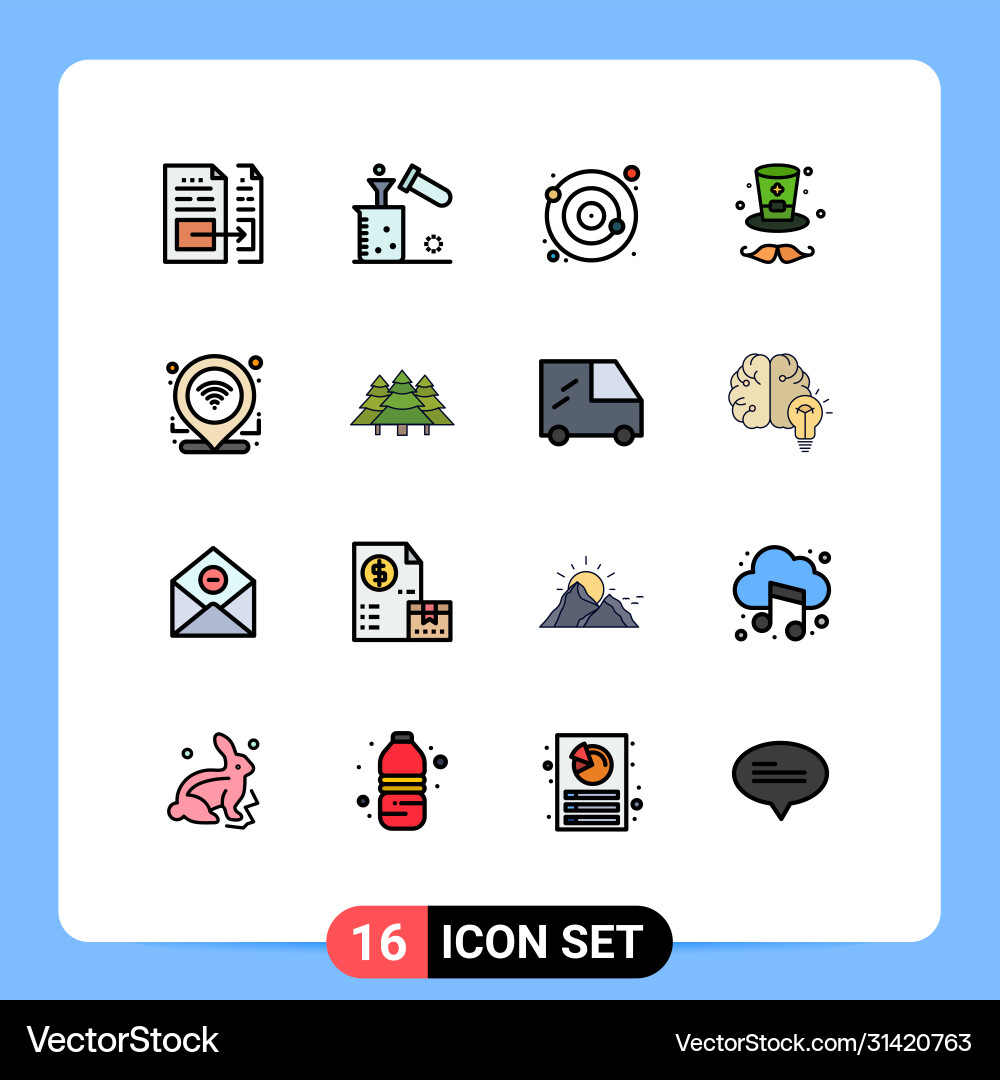 16 universal flat color filled lines set for web Vector Image