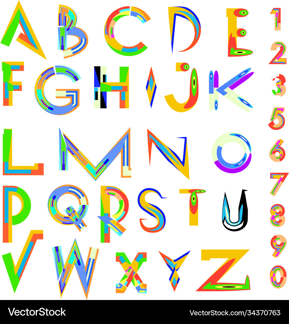 Abstract colorful font and alphabet Vector Image