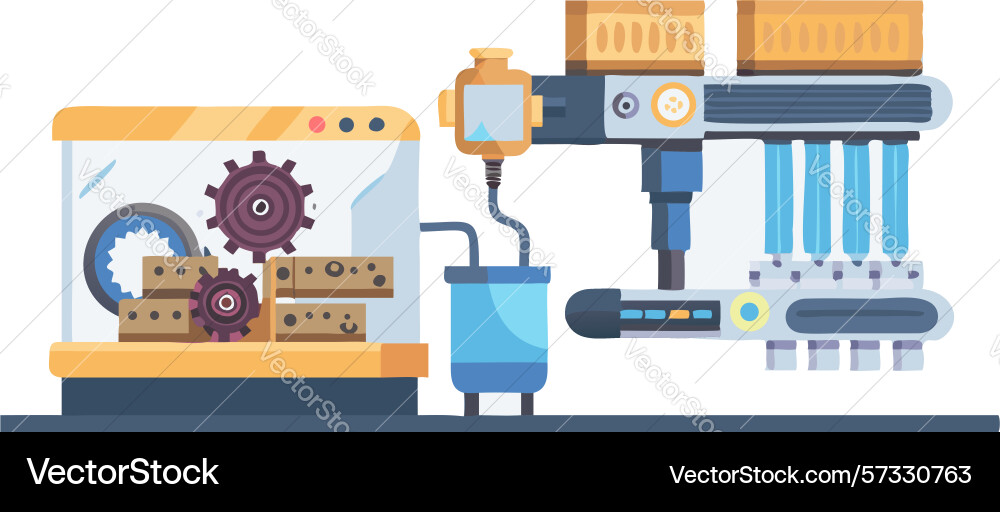 Automated factory production line with robotic vector image