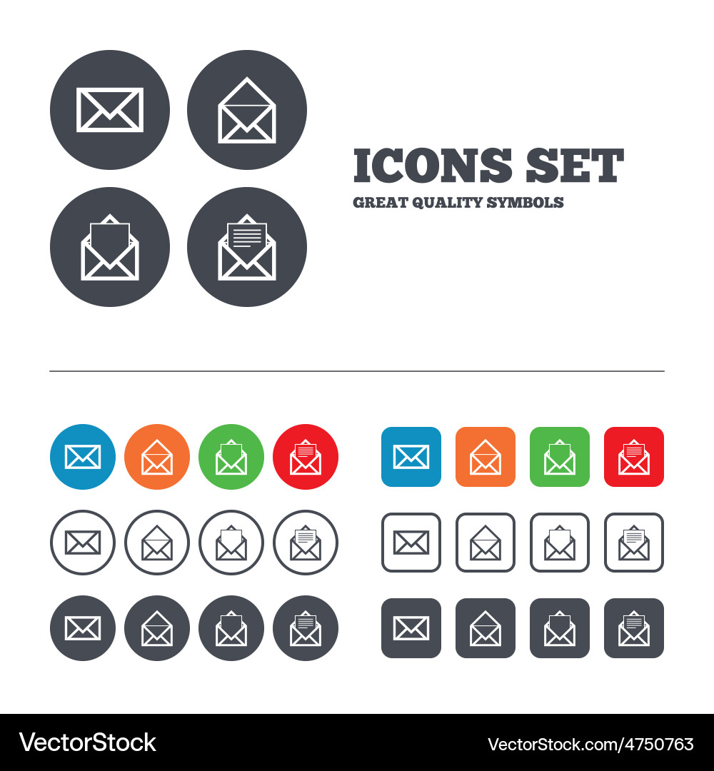 Mail envelope icons message document symbols Vector Image