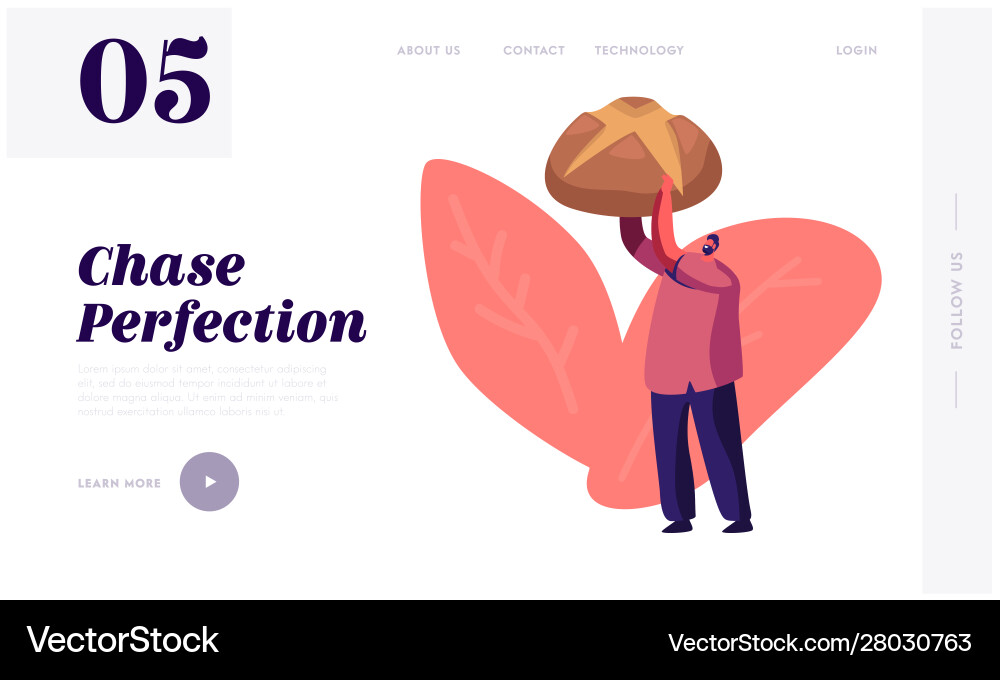Man with huge sweet bun website landing page tiny Vector Image