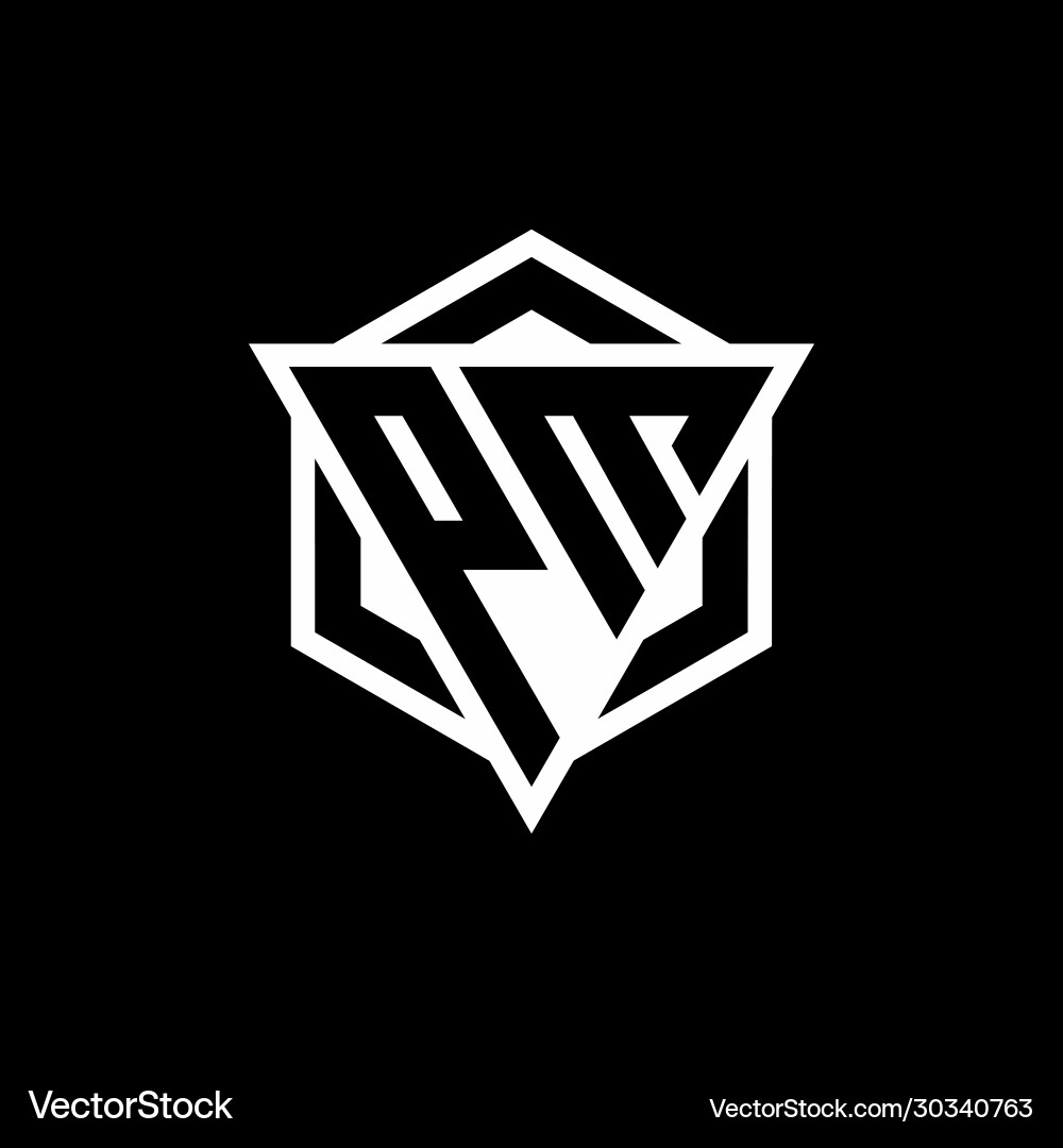 Pm logo monogram with triangle and hexagon shape Pm logo monogram with triangle and hexagon shape Vector Image