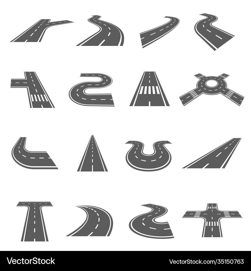 Roads elements set route map constructor Roads elements set route map constructor vector image