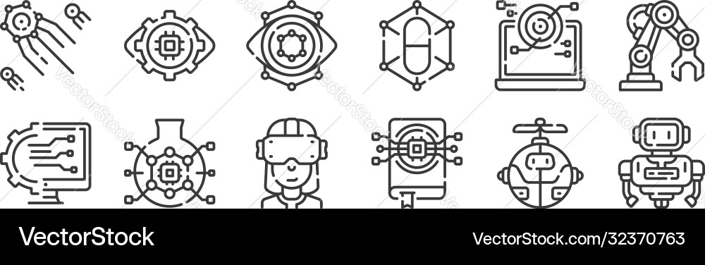Robotics Icon Set - Thin Outline vector image