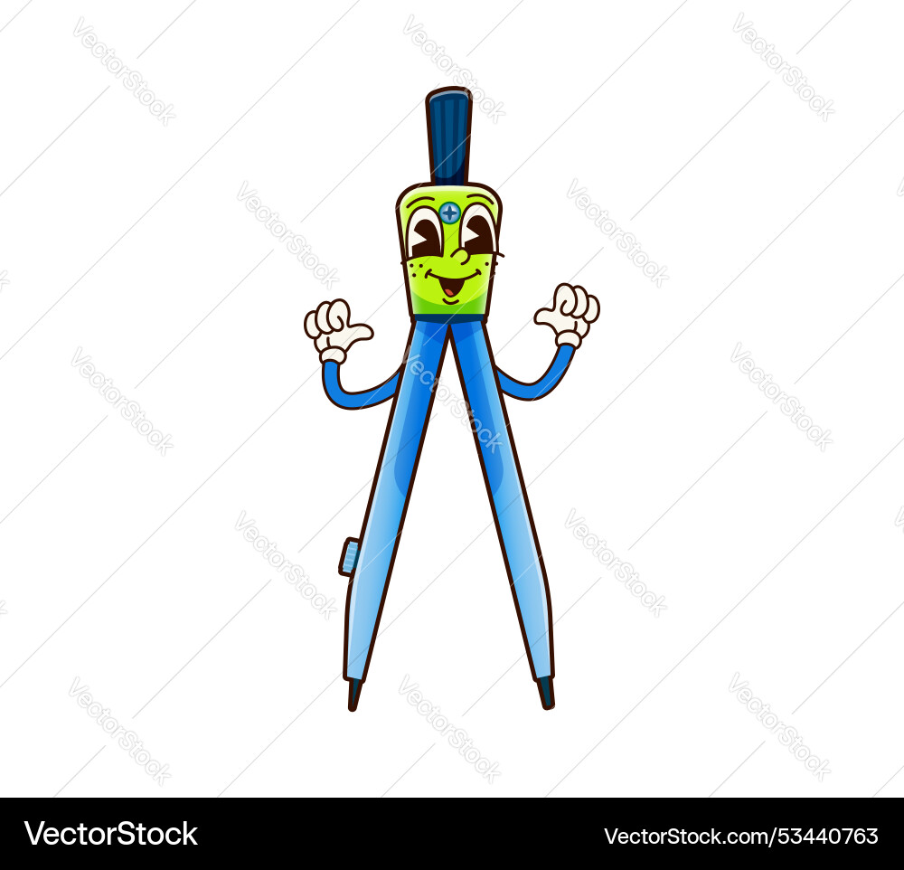 School education compass groovy retro character School education compass groovy retro character vector image