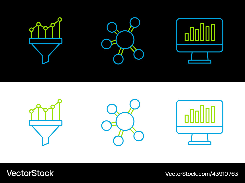 Set line monitor with graph chart sales funnel vector image