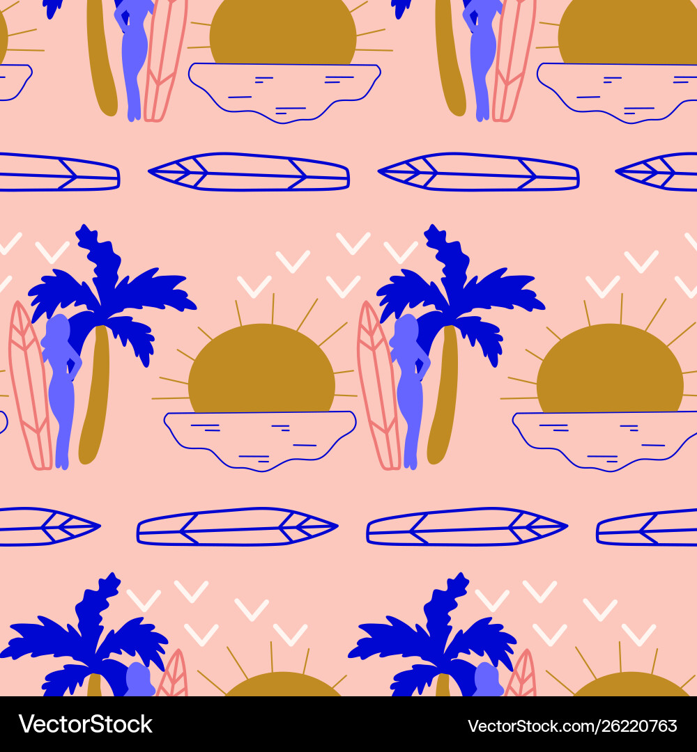 Surfing time in a seamless pattern design Vector Image