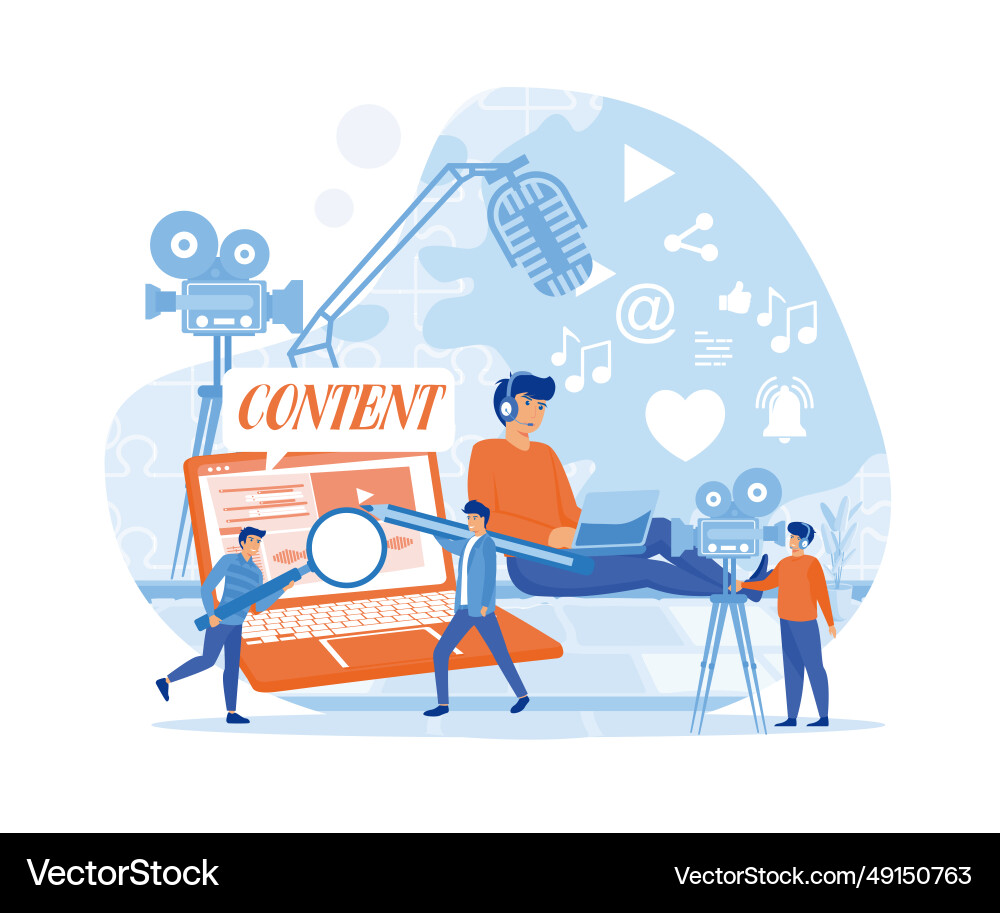 Tiny characters creating content copywriting Vector Image