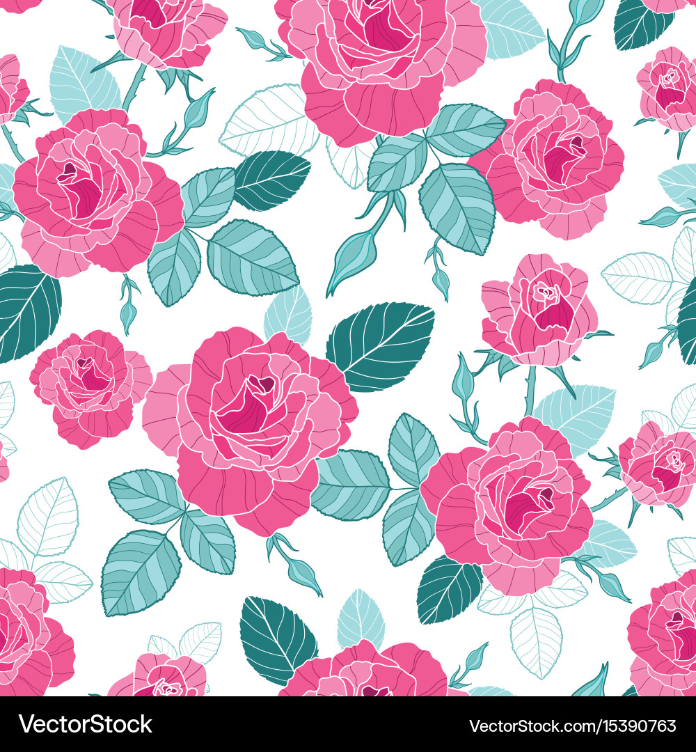 Vintage pink roses and blue leaves on white Vector Image