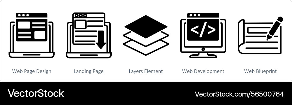 A set of 5 web design icons as page vector image