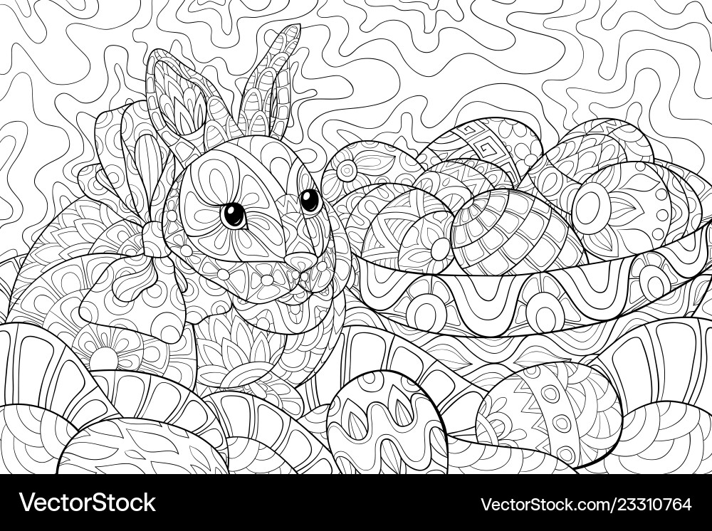 Adult coloring bookpage a cute easter rabbit near vector image