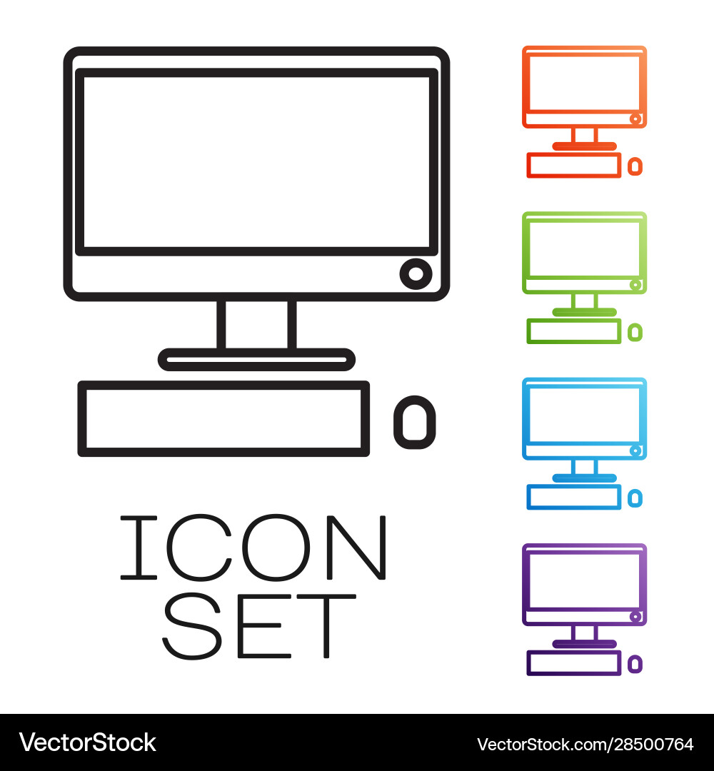 Black line computer monitor with keyboard Vector Image