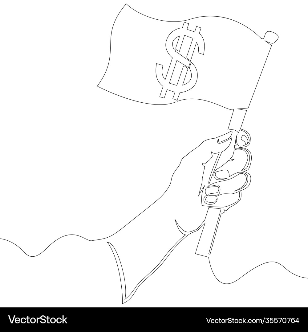 Continuous line hand holding a flag with dollar Continuous line hand holding a flag with dollar vector image