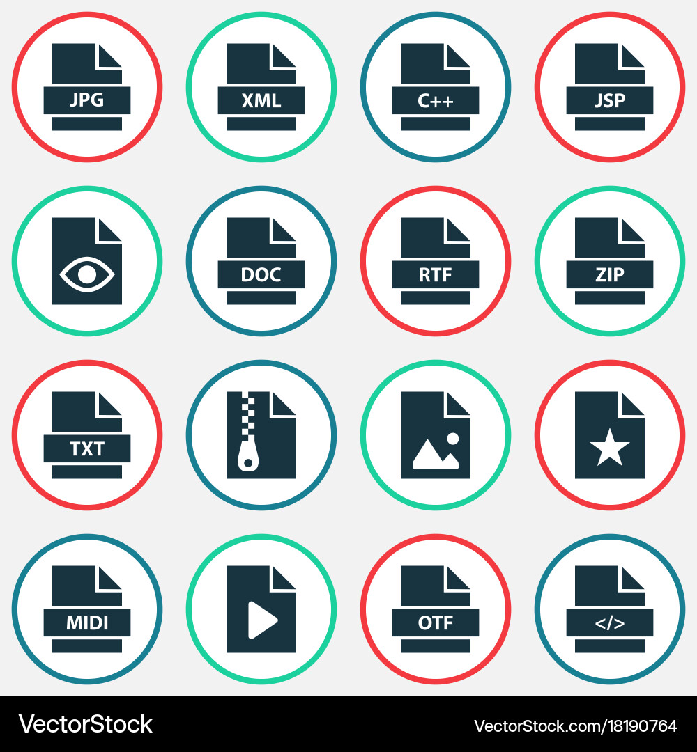 Document icons set collection of doc xml video Vector Image