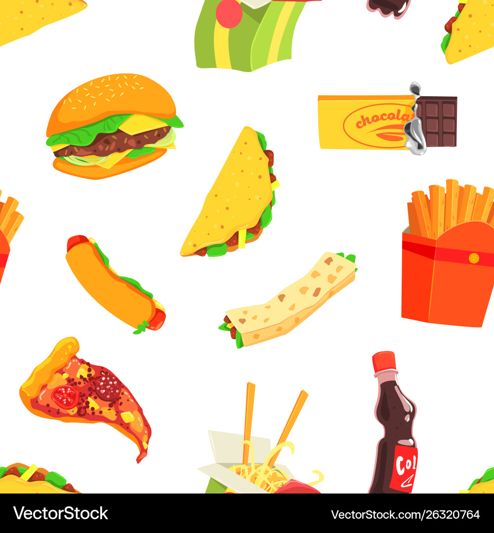 Fast food seamless pattern design element can Vector Image