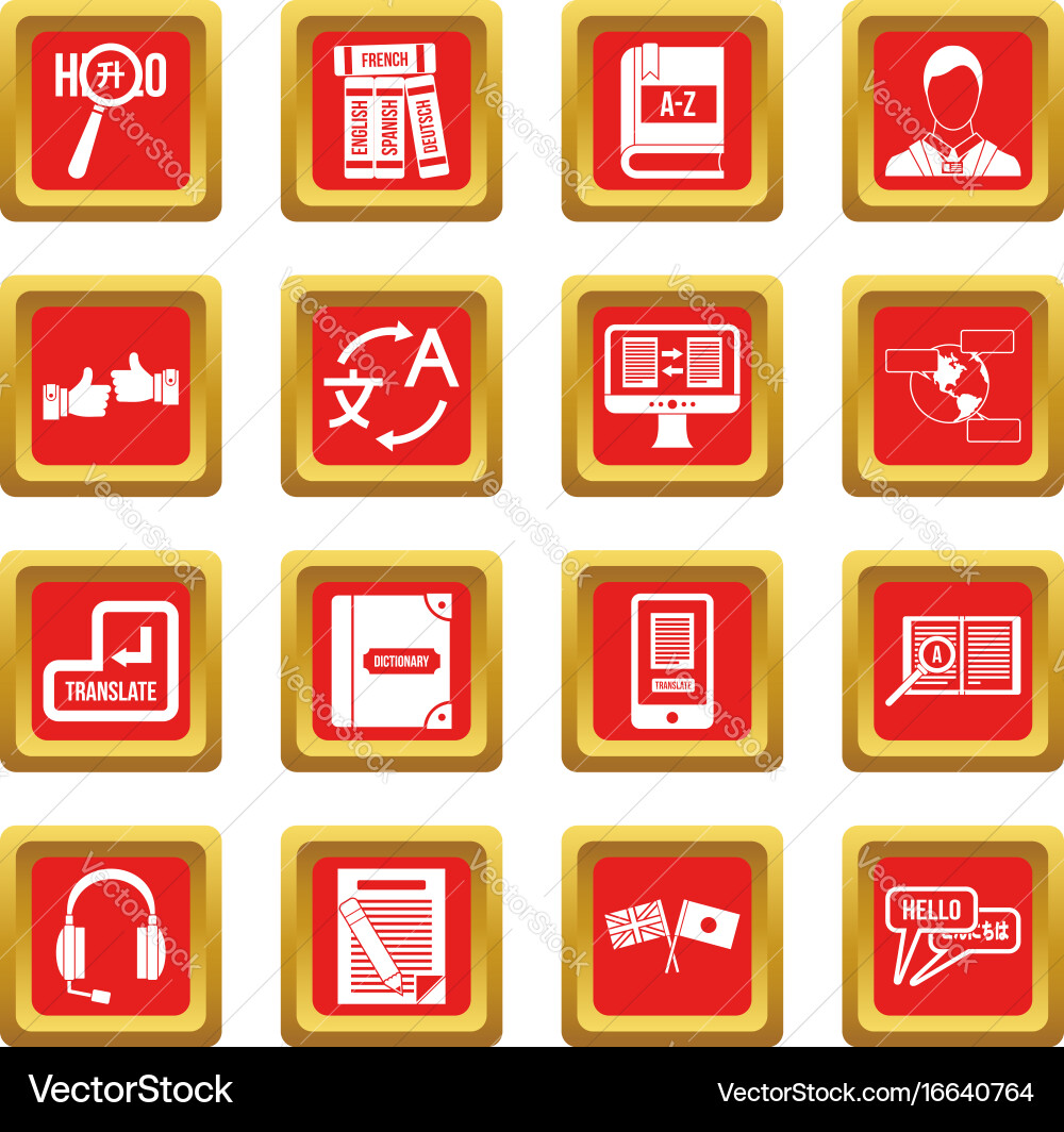 Learning foreign languages icons set red Vector Image