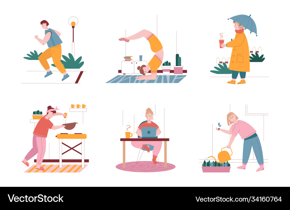 Man and woman characters in daily routine Man and woman characters in daily routine vector image