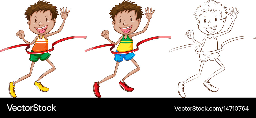 Man running through finished line in three vector image