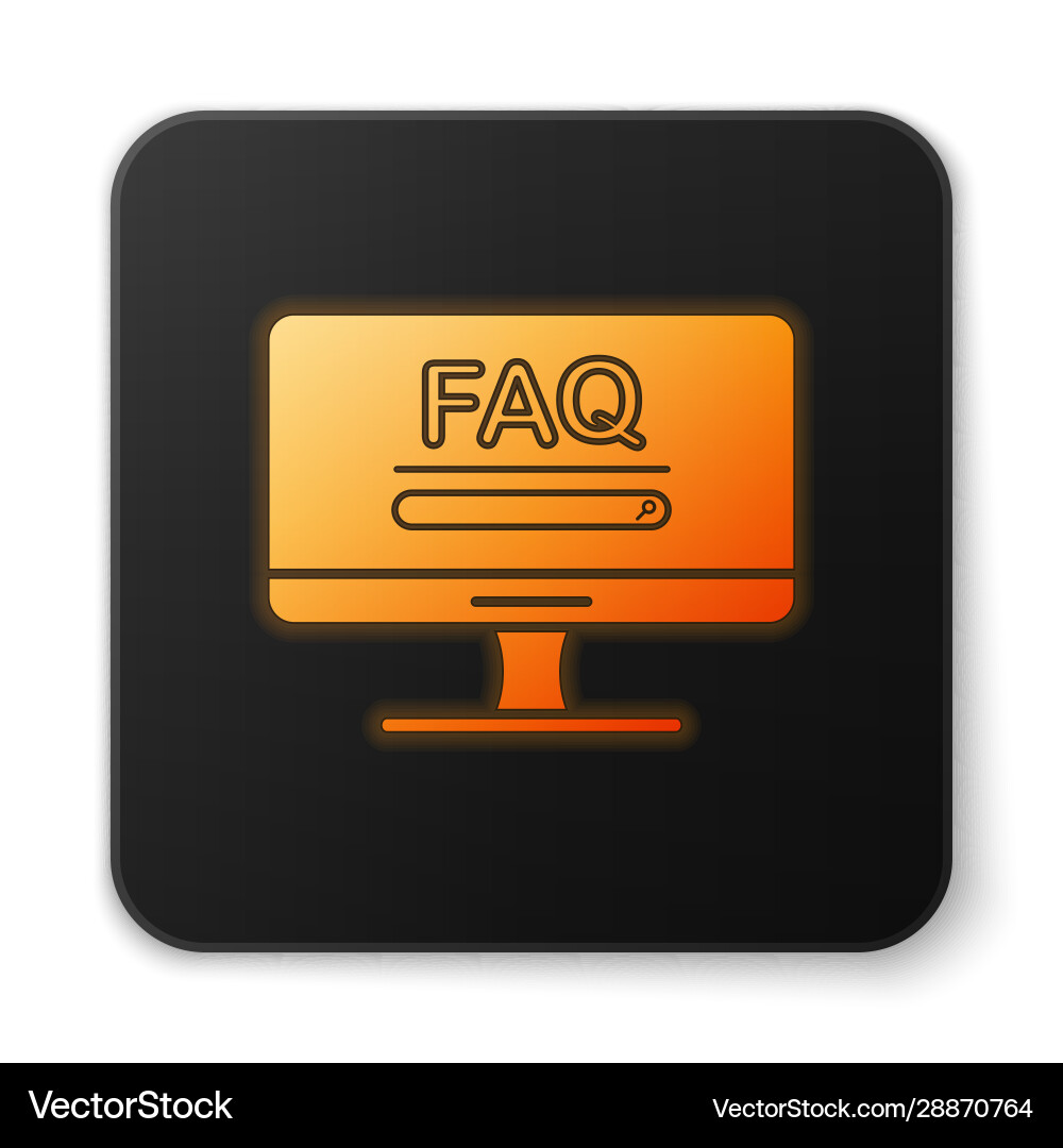 Orange glowing neon computer monitor with text faq Orange glowing neon computer monitor with text faq vector image