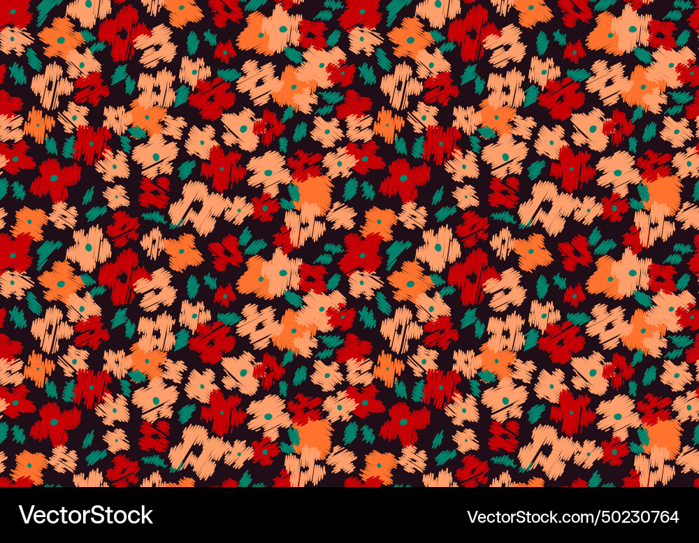 Retro scribble ditsy flower seamless pattern Vector Image