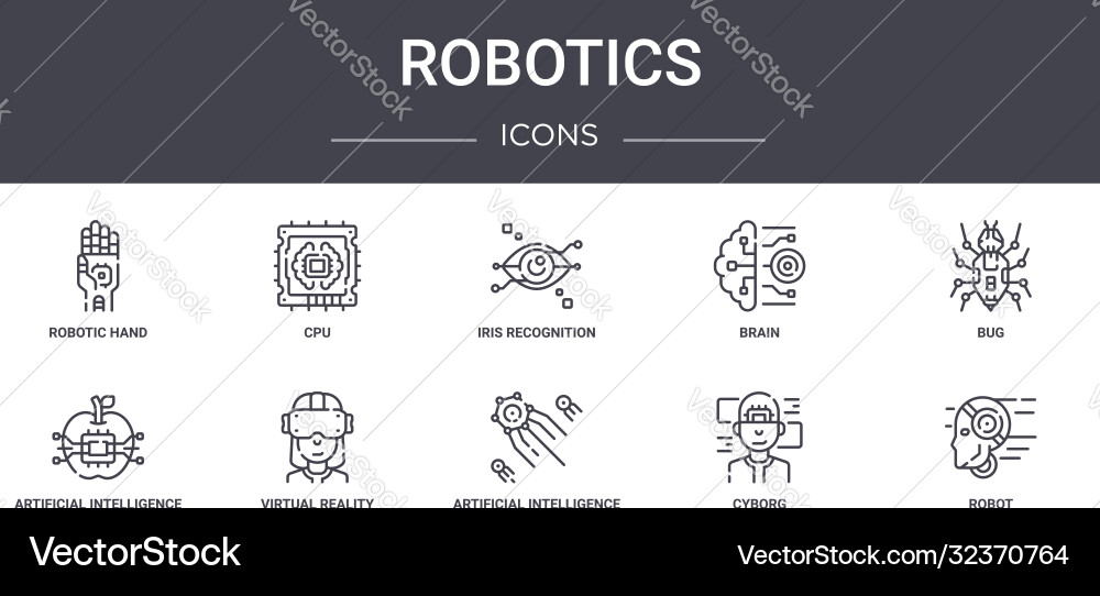 Robotics concept line icons set contains Robotics concept line icons set contains vector image