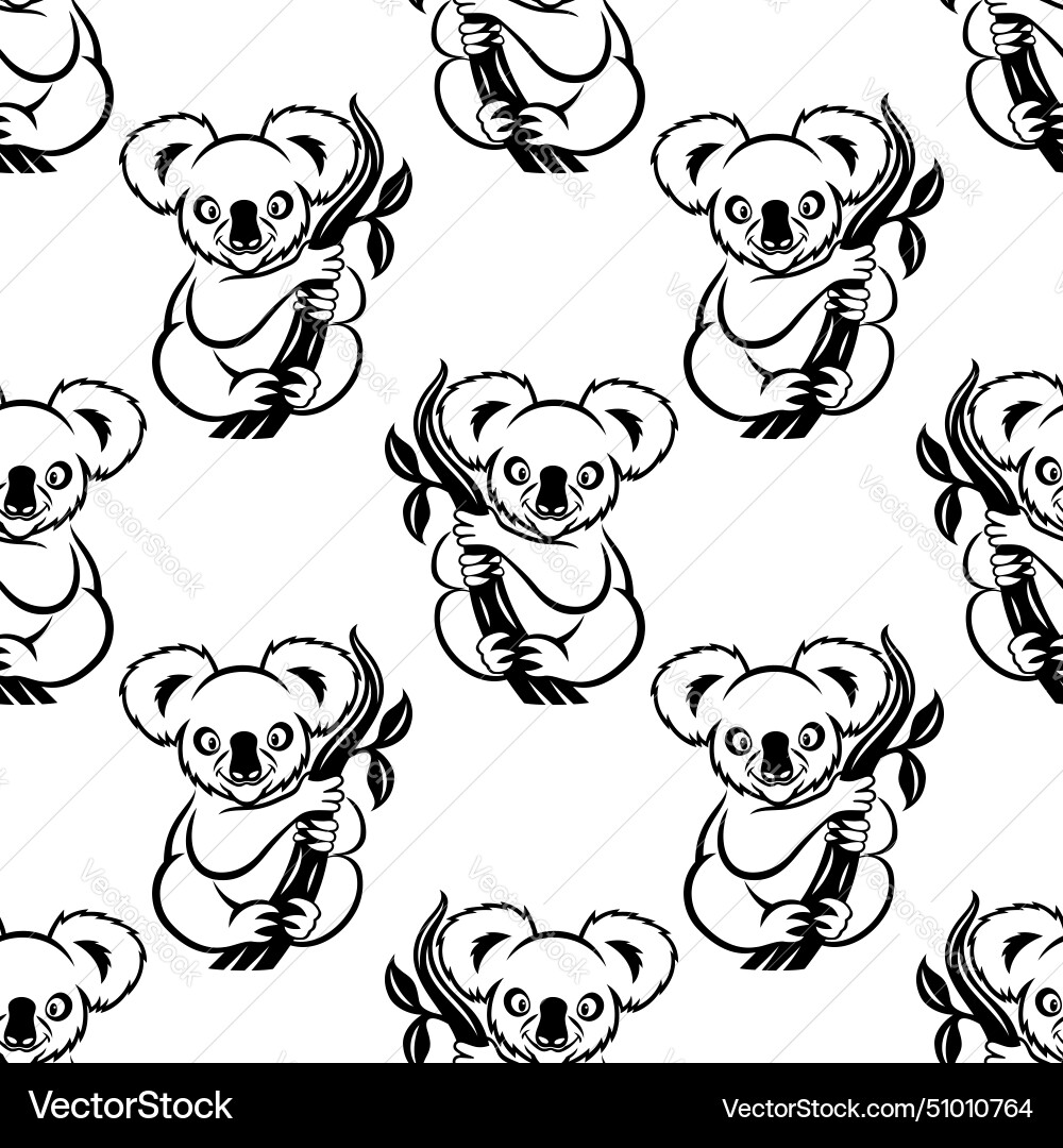 Seamless pattern with koala sitting on a branch vector image