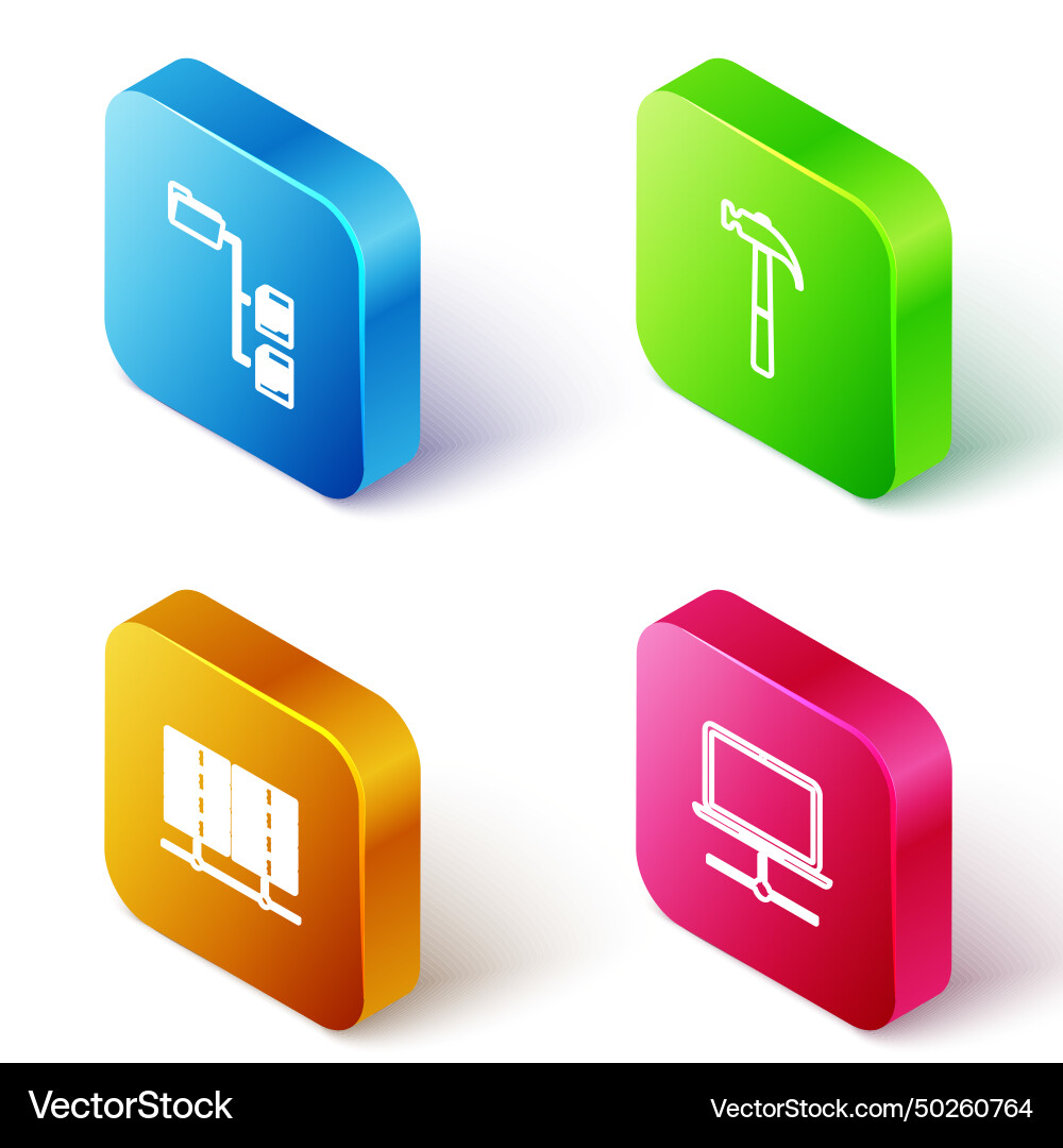 Set isometric line folder tree hammer server data Set isometric line folder tree hammer server data vector image