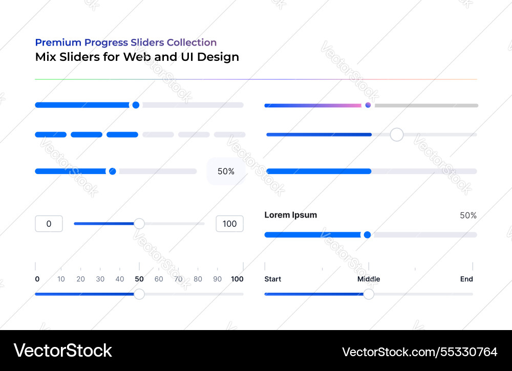 Sliders set - interactive progress ui elements Vector Image