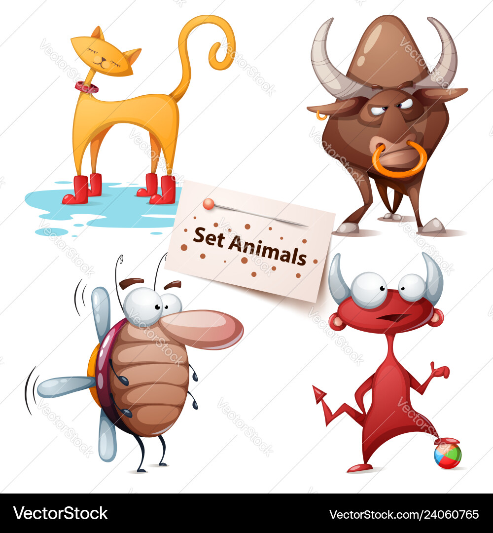 Cat bull cockroach devil - set animals Cat bull cockroach devil - set animals vector image