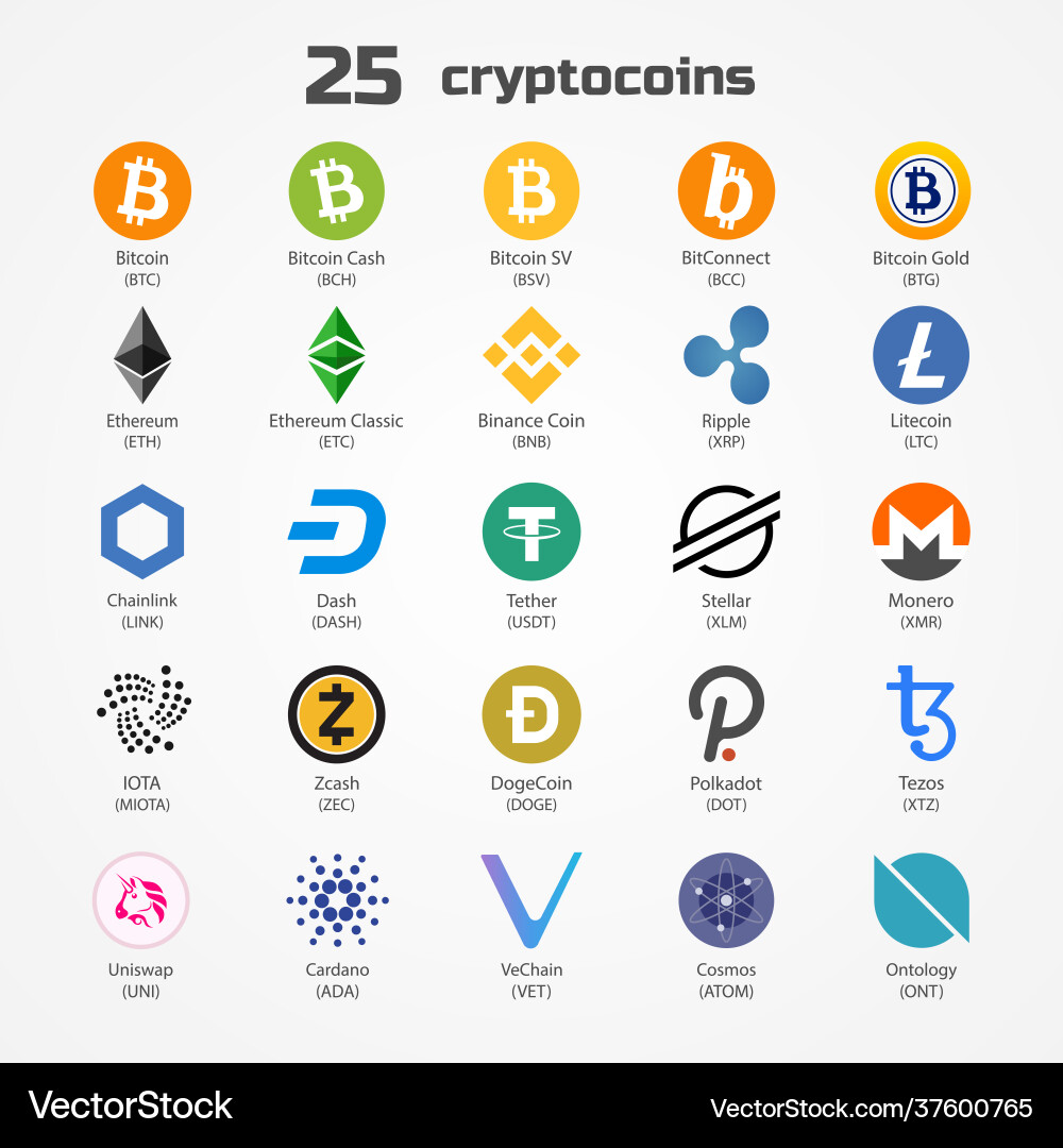 Cryptocurrency icons isolated on white Cryptocurrency icons isolated on white vector image