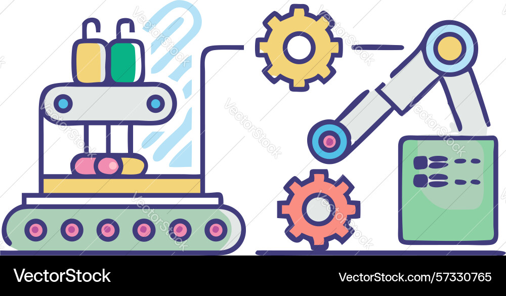Modern automated assembly line with robots vector image
