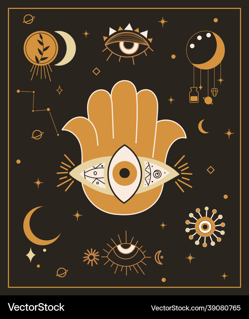 Mystical Hamsa Poster Vector Image