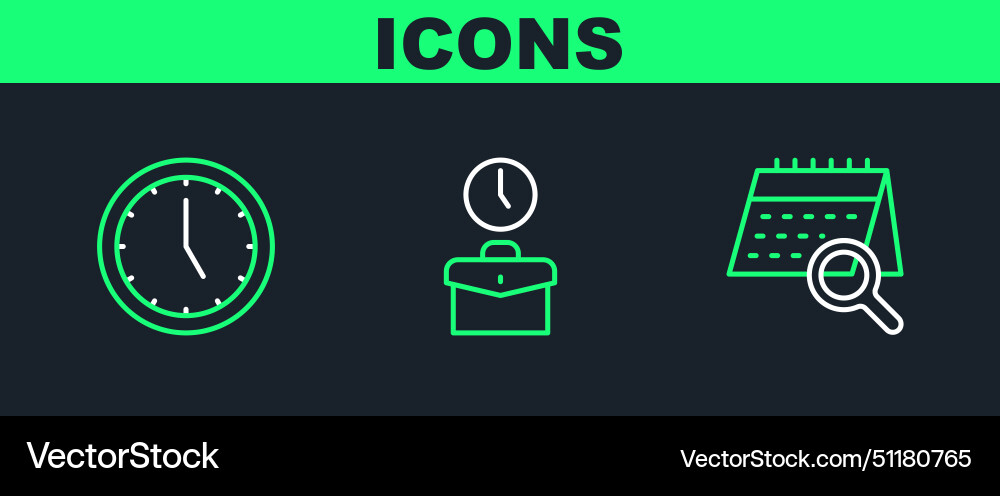 Set line calendar search clock and work time icon Set line calendar search clock and work time icon Vector Image