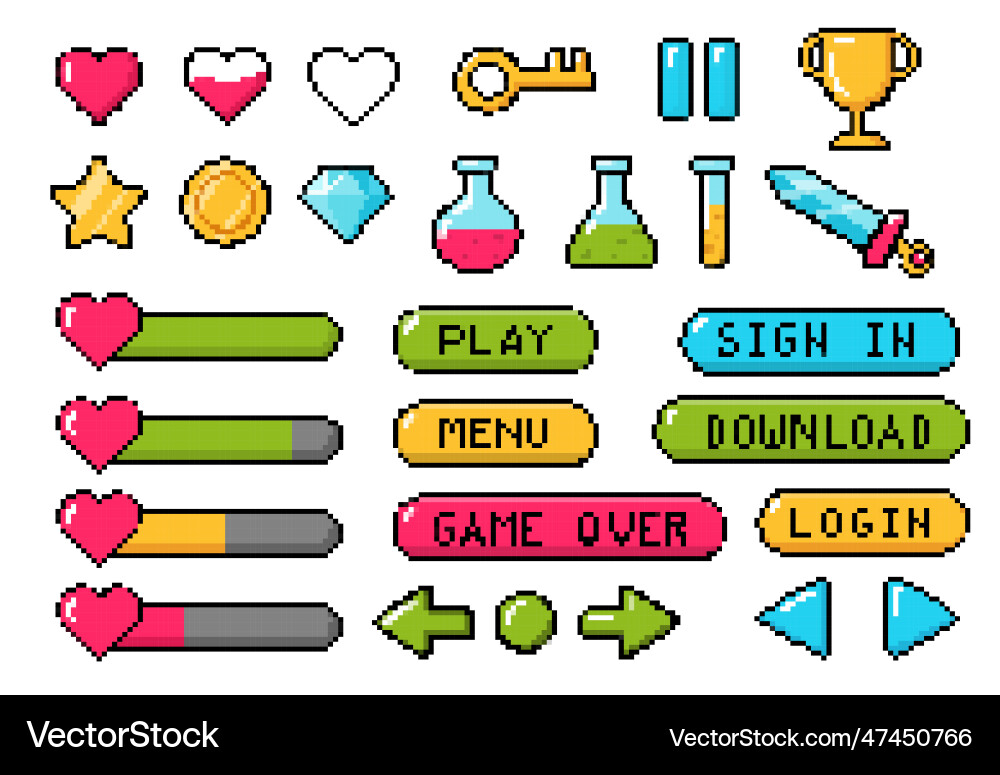 8bit buttons set 8bit buttons set vector image