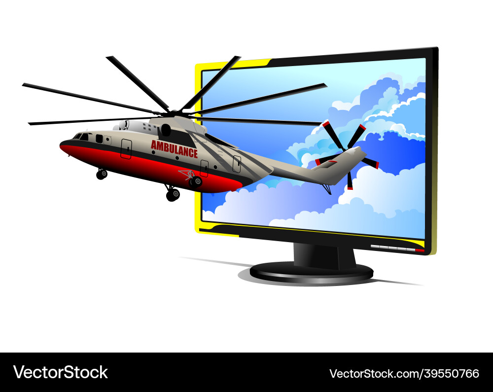 Abstract flat computer monitor with ambulance Vector Image