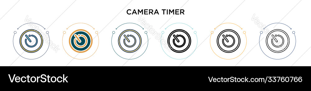 Camera timer icon in filled thin line outline Camera timer icon in filled thin line outline Vector Image