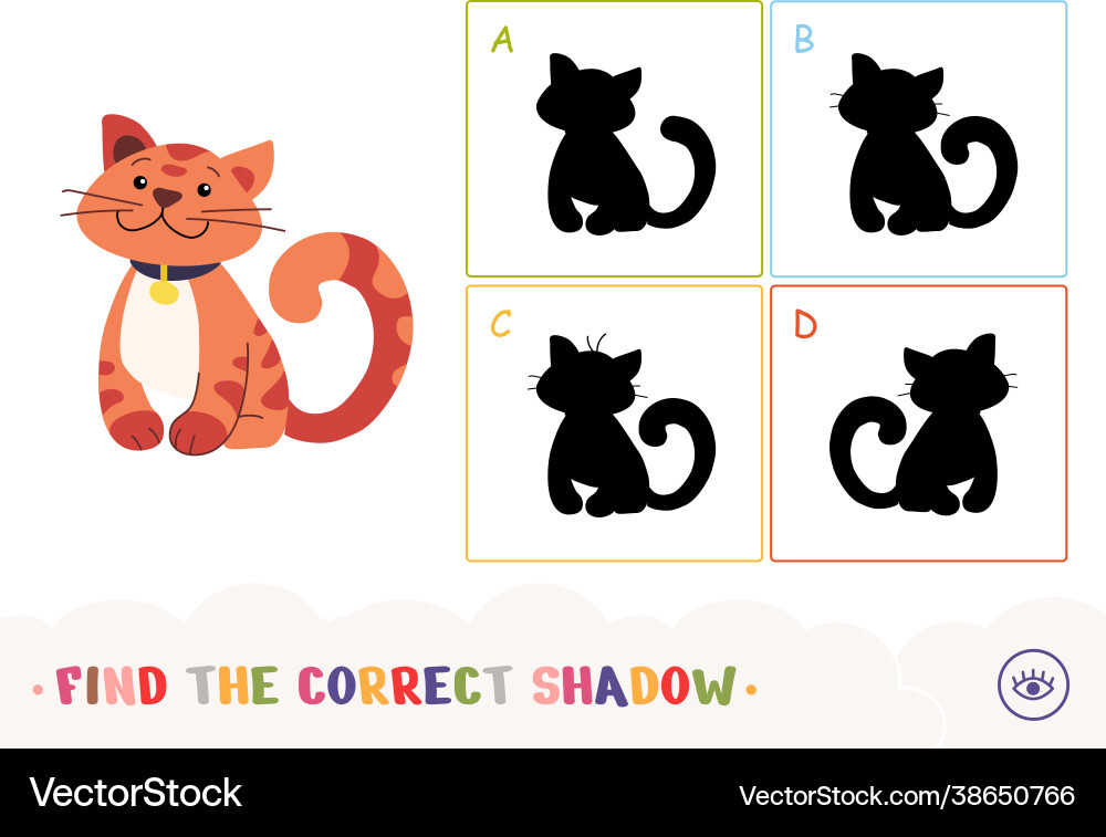 Find correct shadow game with a striped cat vector image