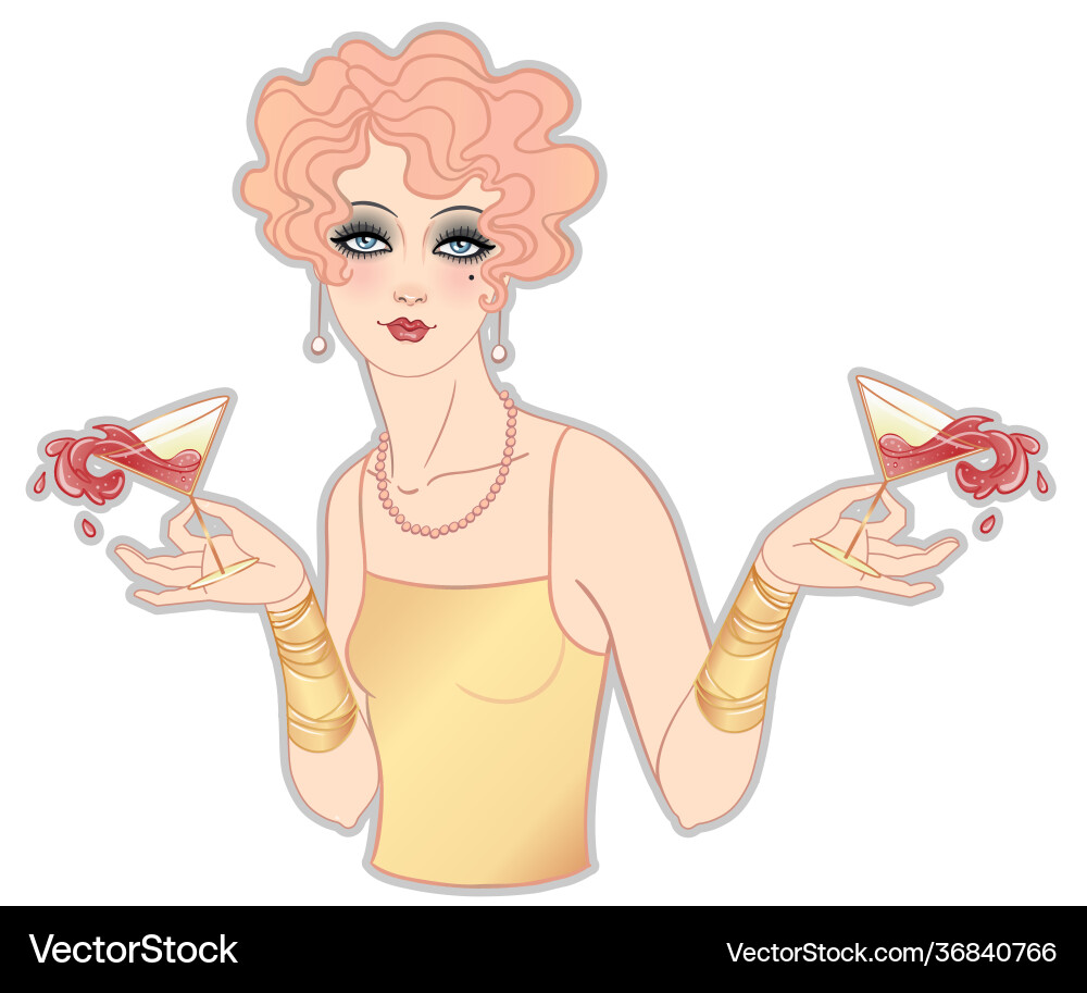 Flapper girl holding cocktail glass with splash Flapper girl holding cocktail glass with splash vector image
