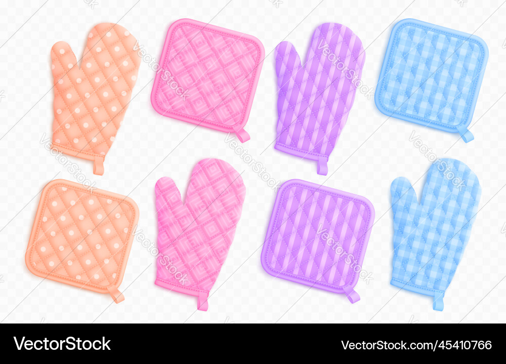 Kitchen mittens and potholders oven mitts vector image