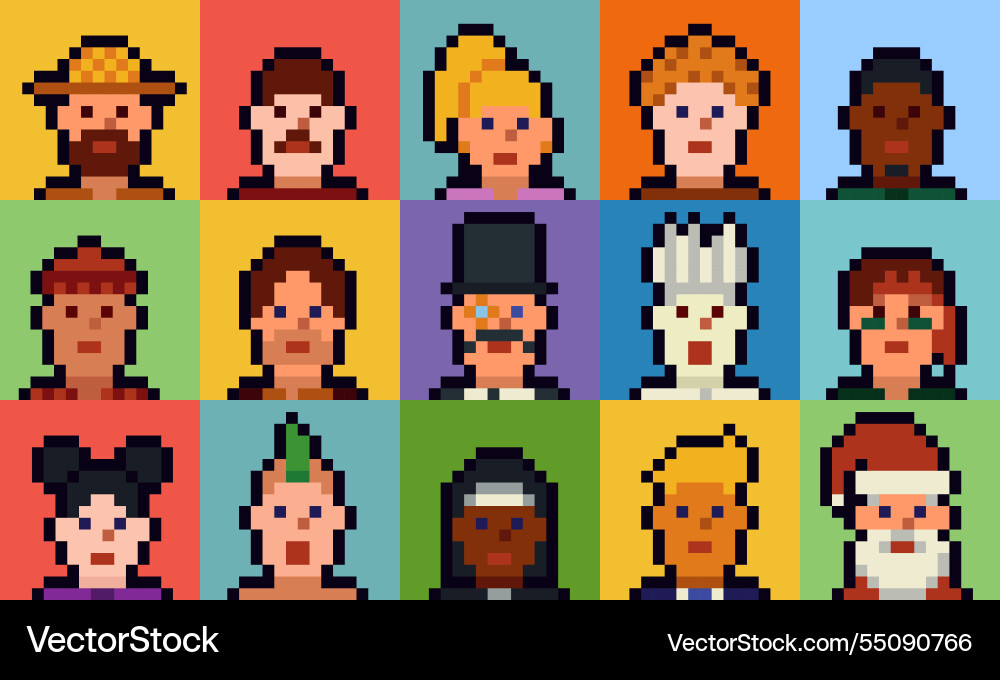 Pixel art characters set of the 8-bit avatar Vector Image