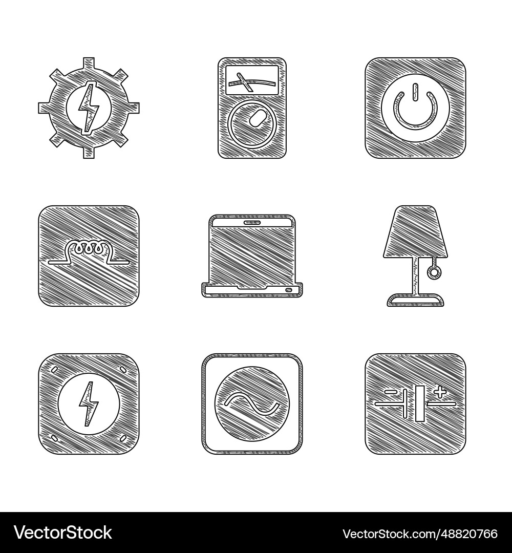 Set laptop ac voltage source dc table lamp Set laptop ac voltage source dc table lamp vector image